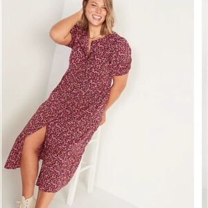 Old Navy Maroon Pink Puff Button Down midi dress